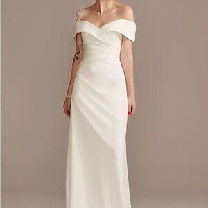 Brand New Soft White Crepe Off-the-Shoulder Sheath Wedding Dress DB STUDIO